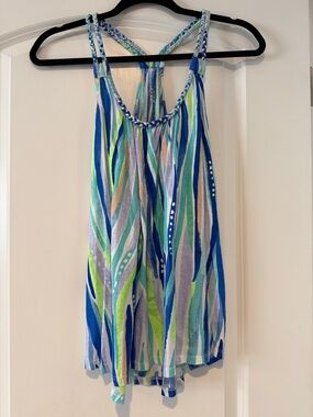 Lilly Pulitzer Braided-Strap Wave Print Tank Top in Blue, Green & Pink